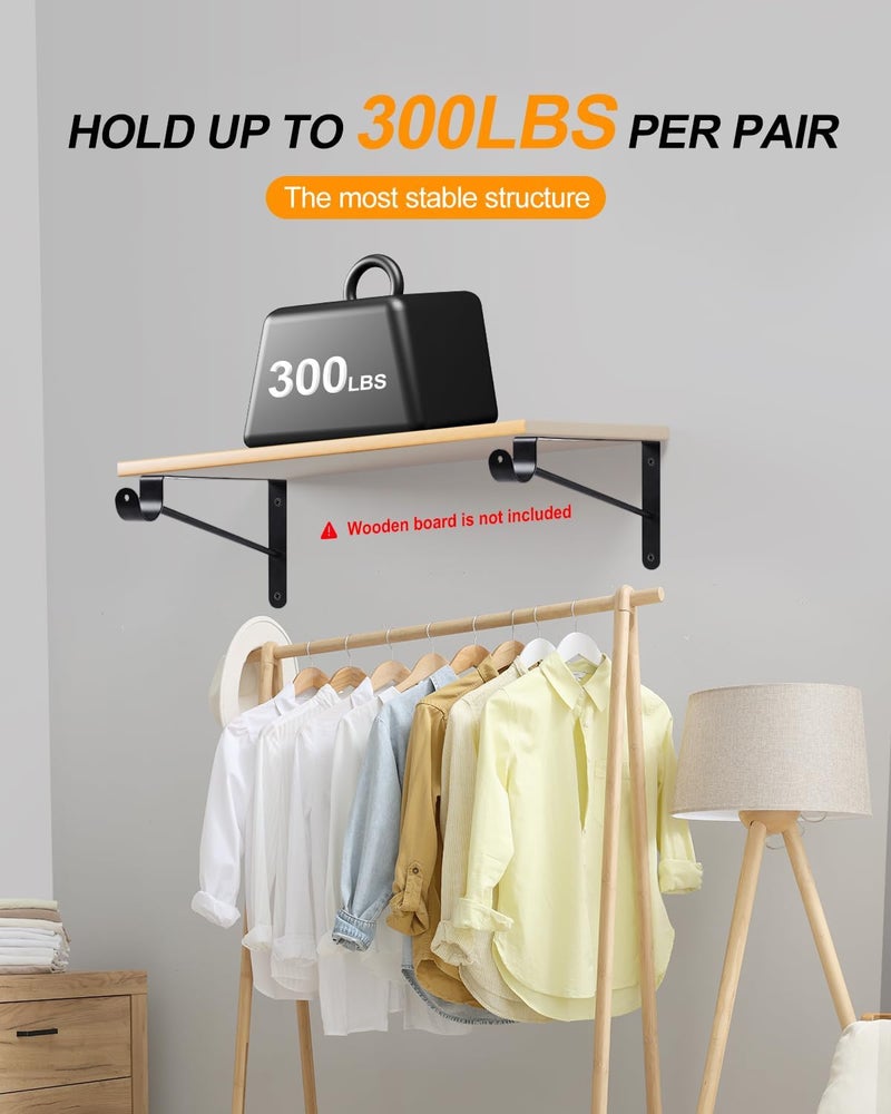 Supforce 6 Pack Closet Rod Bracket Heavy Duty, Wall Mounted Closet Shelf Brackets, Metal Closet Shelf Brackets with Rod Support, Black - Image 2